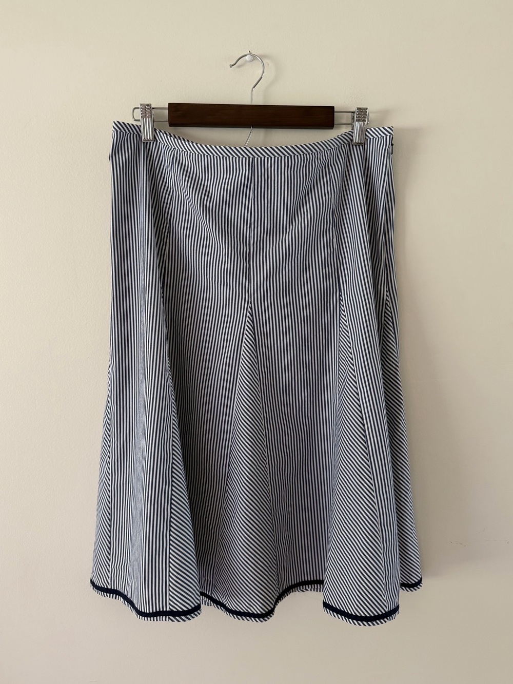 Talbots Cotton Blue White Stripe Lightweight Flowy Coastal Minimalist Skirt 12